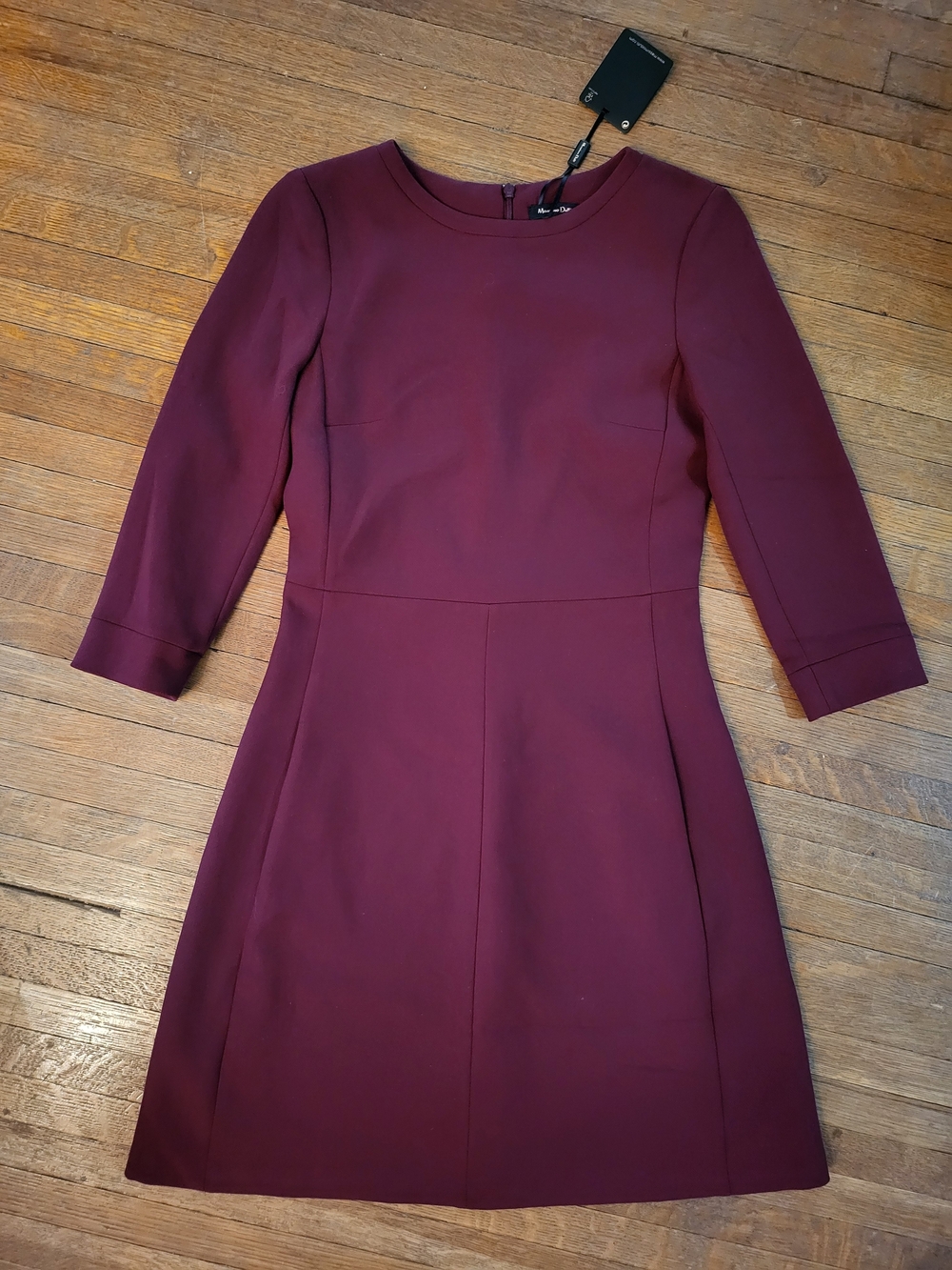 Massimo Dutti Burgundy 3/4 Sleeve Fit-and-Flare Dress With Pockets!